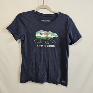 Life Is Good Crusher Tee Southwest Bear Print Small Blue 100% Cotton